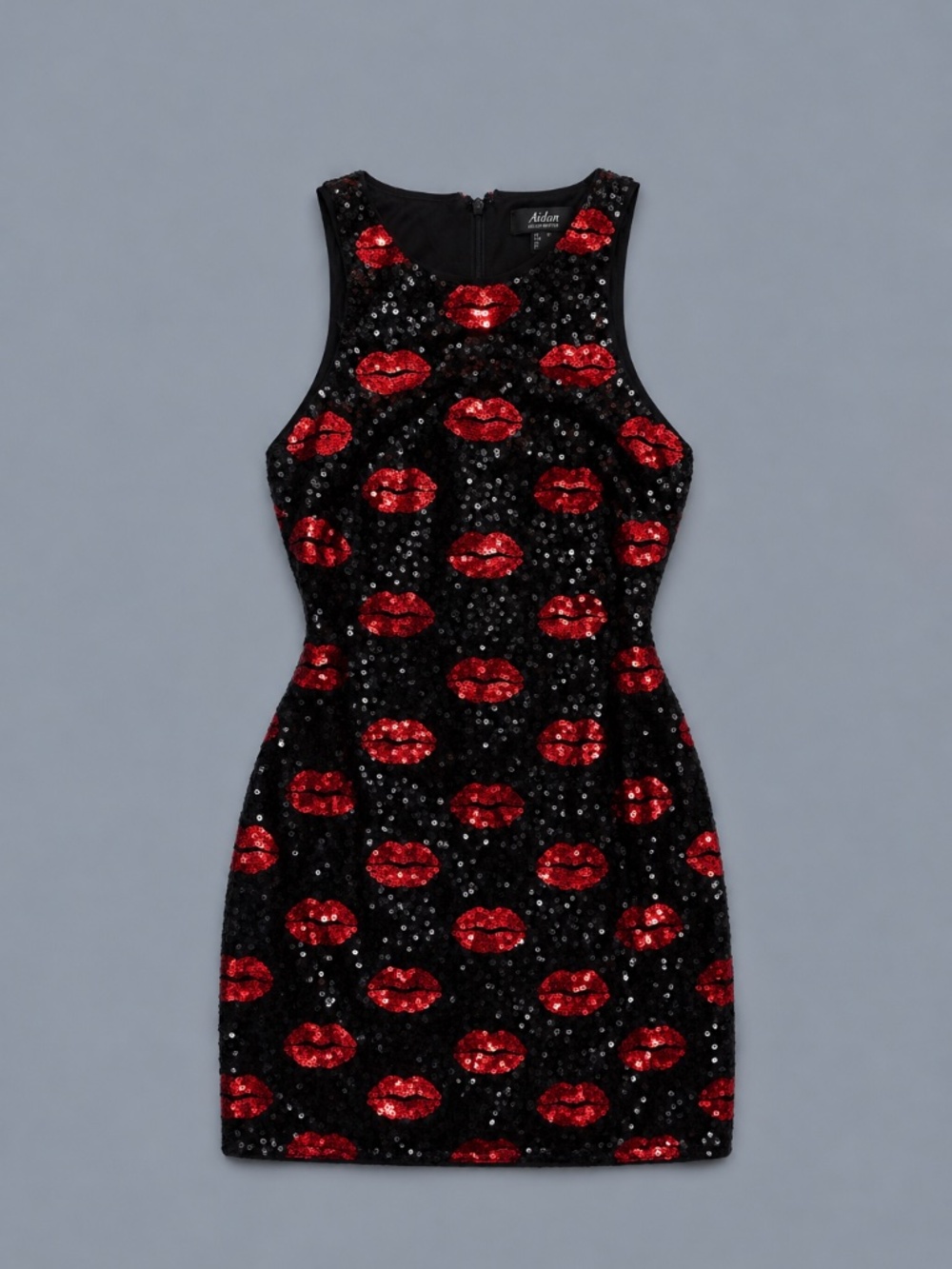 Aidan Mattox Sequin Lip Print Mini Dress – Size 0